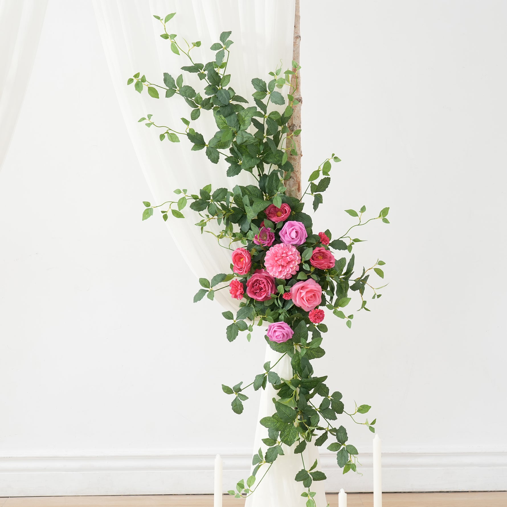 wedding‑ceremony‑arch‑side‑hot‑pink‑floral‑swags
