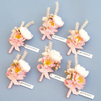 A9007 6pcs Artificial Pink Corsages Set Wedding Anniversary Celebration Props