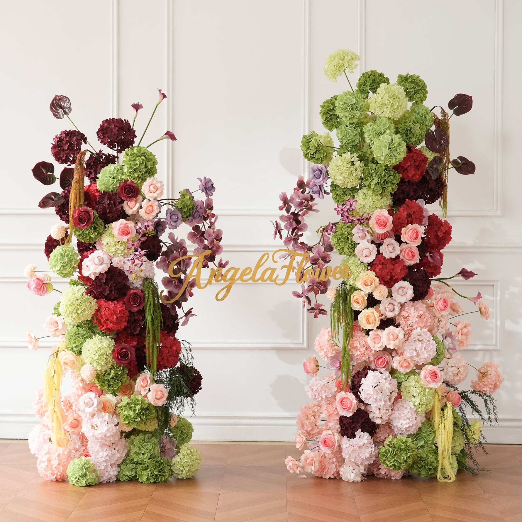 A9174 Colorful Hydrangea Palm Flower Arrangement KT Board Wedding