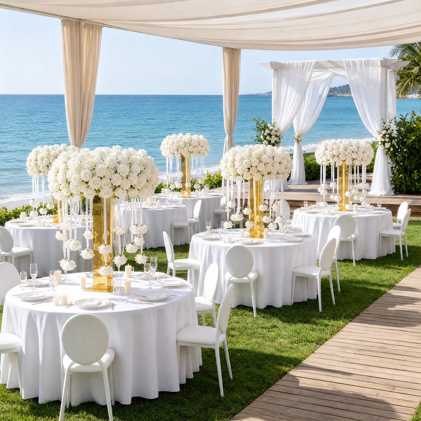 Artificial White Rose Floral Arrangement for Wedding Banquet Table