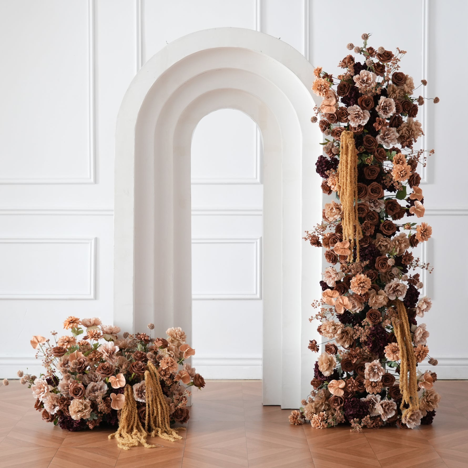 A9194 Coffee Peony Palm Flower Arrangement KT Board Outdoor
