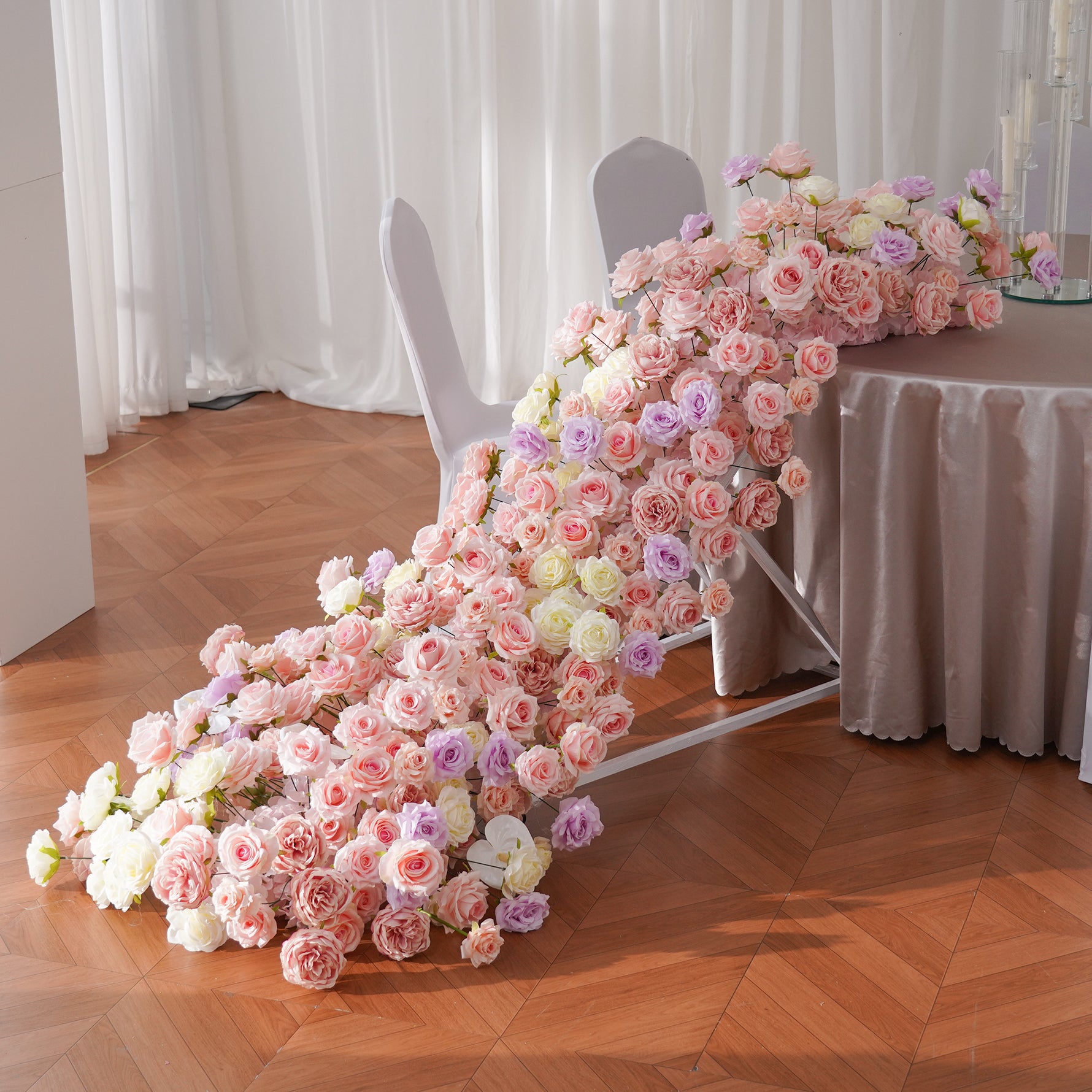 pink-artificial-flower-wedding-aisle