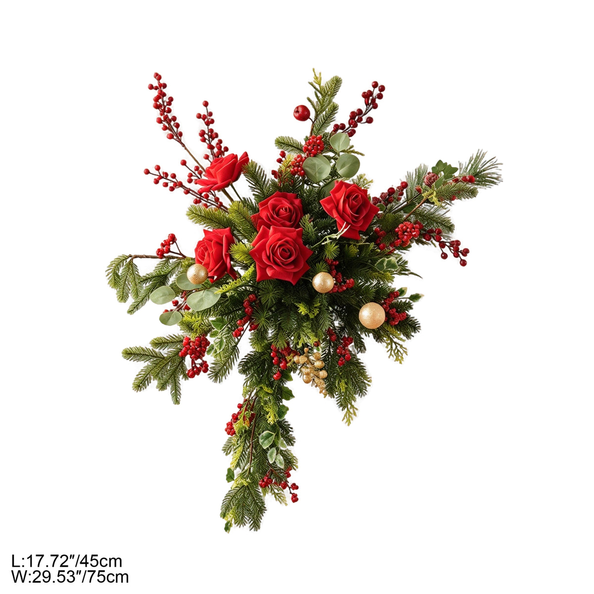 Winter ceremony photo backdrop hoop arch with red rose florals for outdoor holiday events