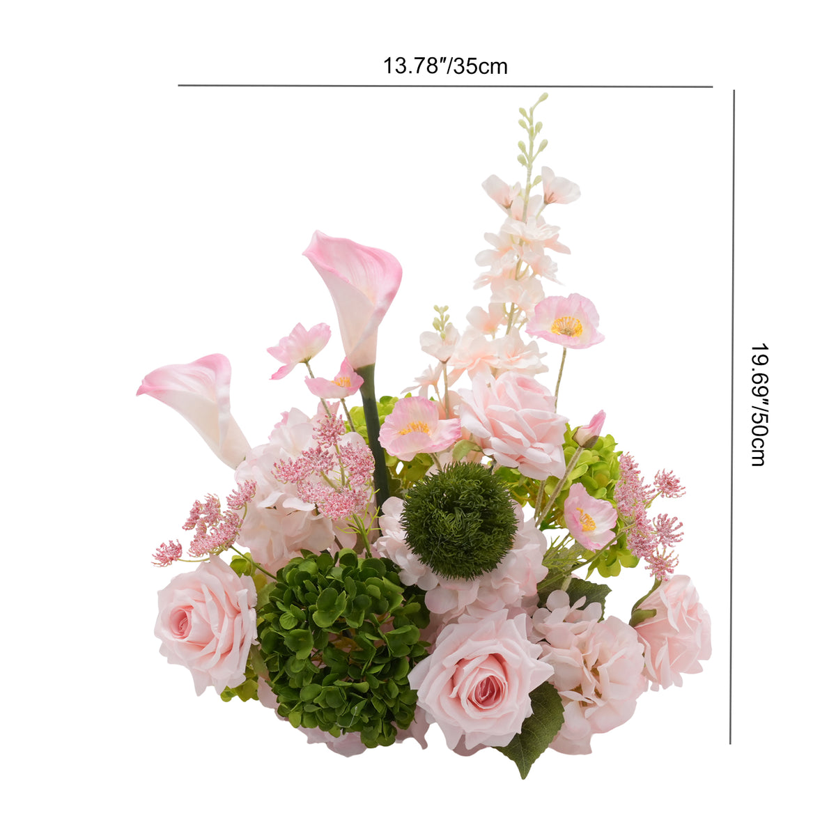  Artificial pink calla lily and green hydrangea mixed flower table centerpiece for party styling