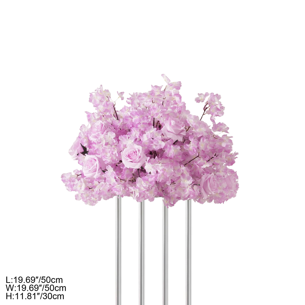 Lilac flower sphere centerpiece under crystal chandelier