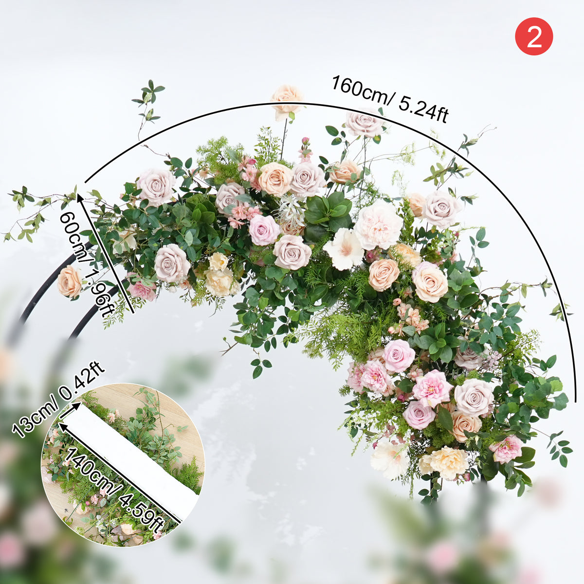 Peach pink artificial flower arch decor