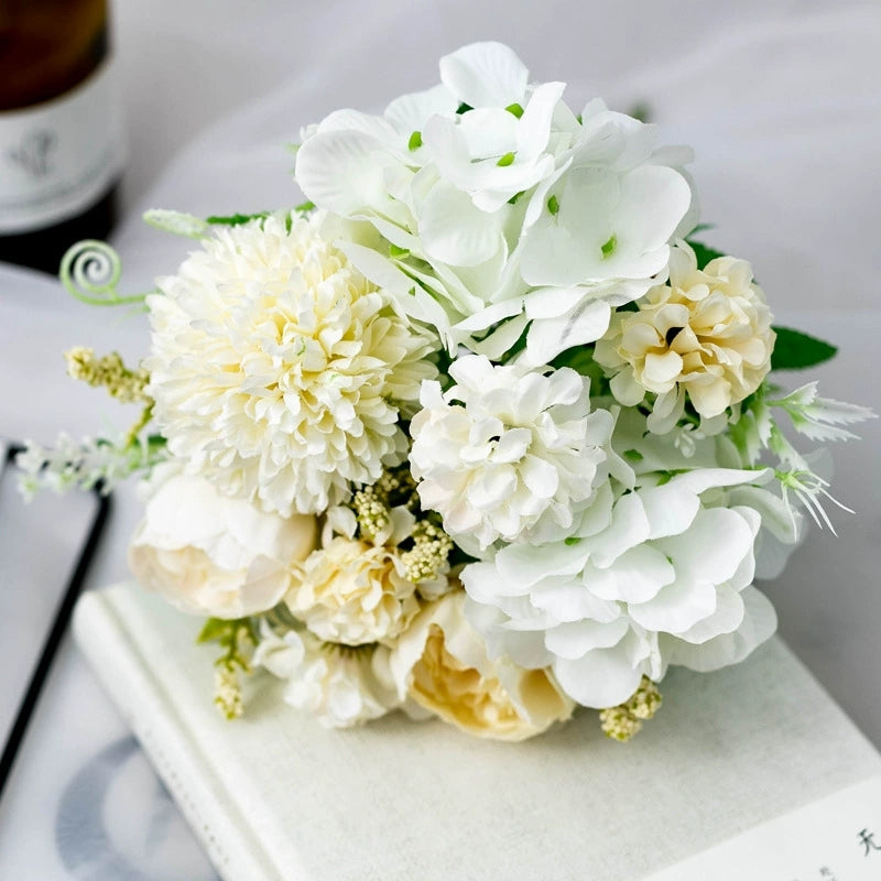 cream dahlia artificial silk flower bunch for bridal decoration