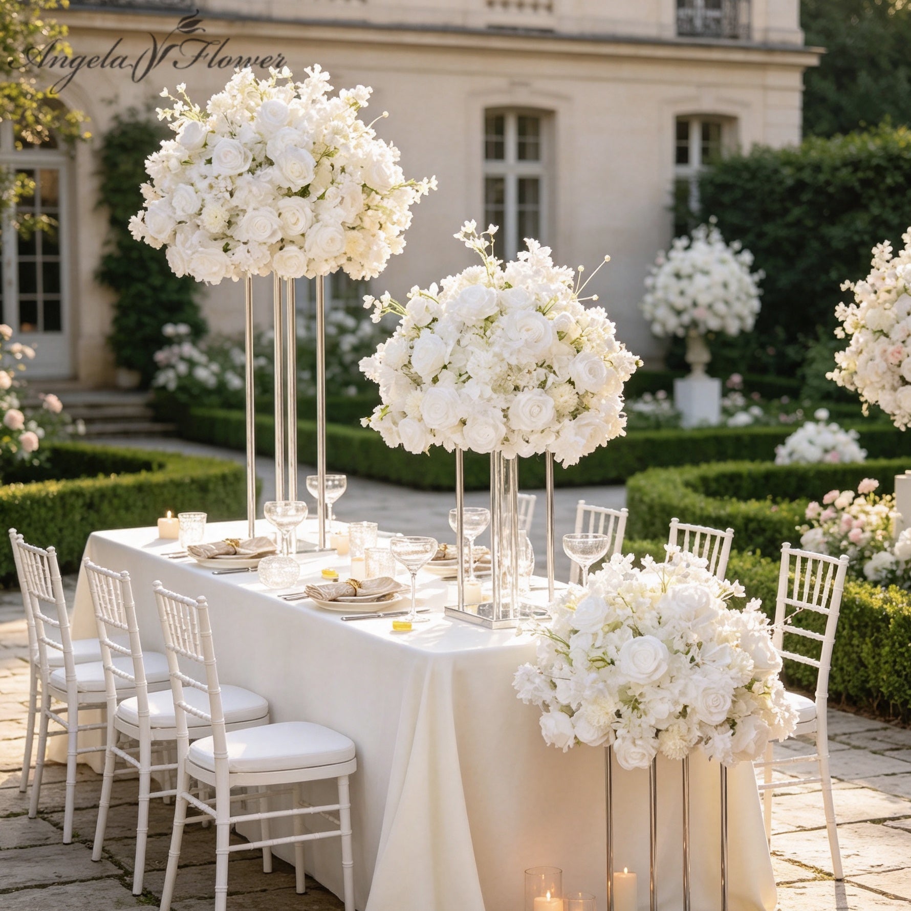 White Artificial Rose Wedding Table Centerpiece Arrangement