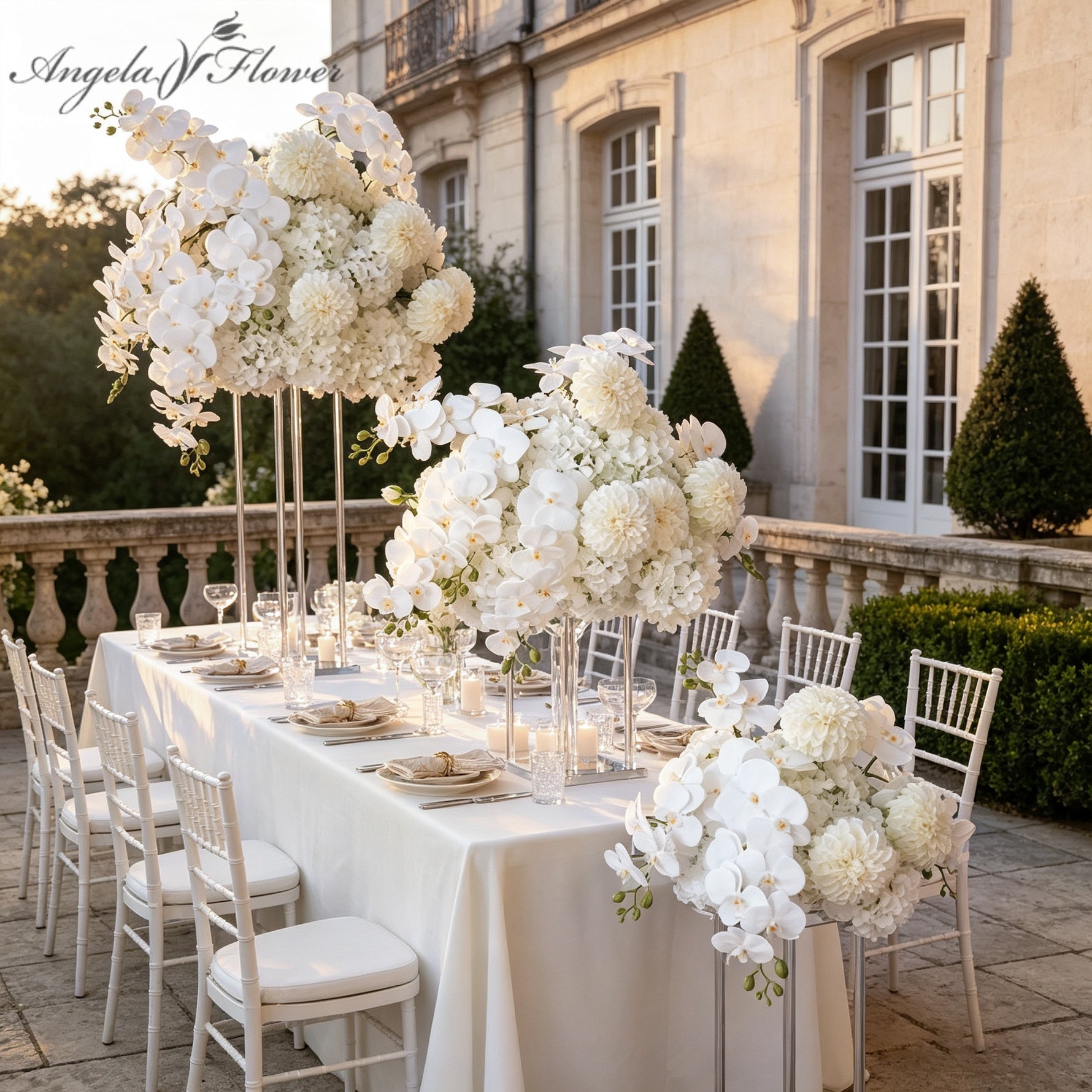 White Orchid Wedding Table Centerpiece With Artificial Flowers