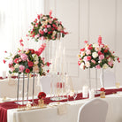 Vibrant mixed artificial rose floral arrangement, elegant wedding reception tall vase table decor