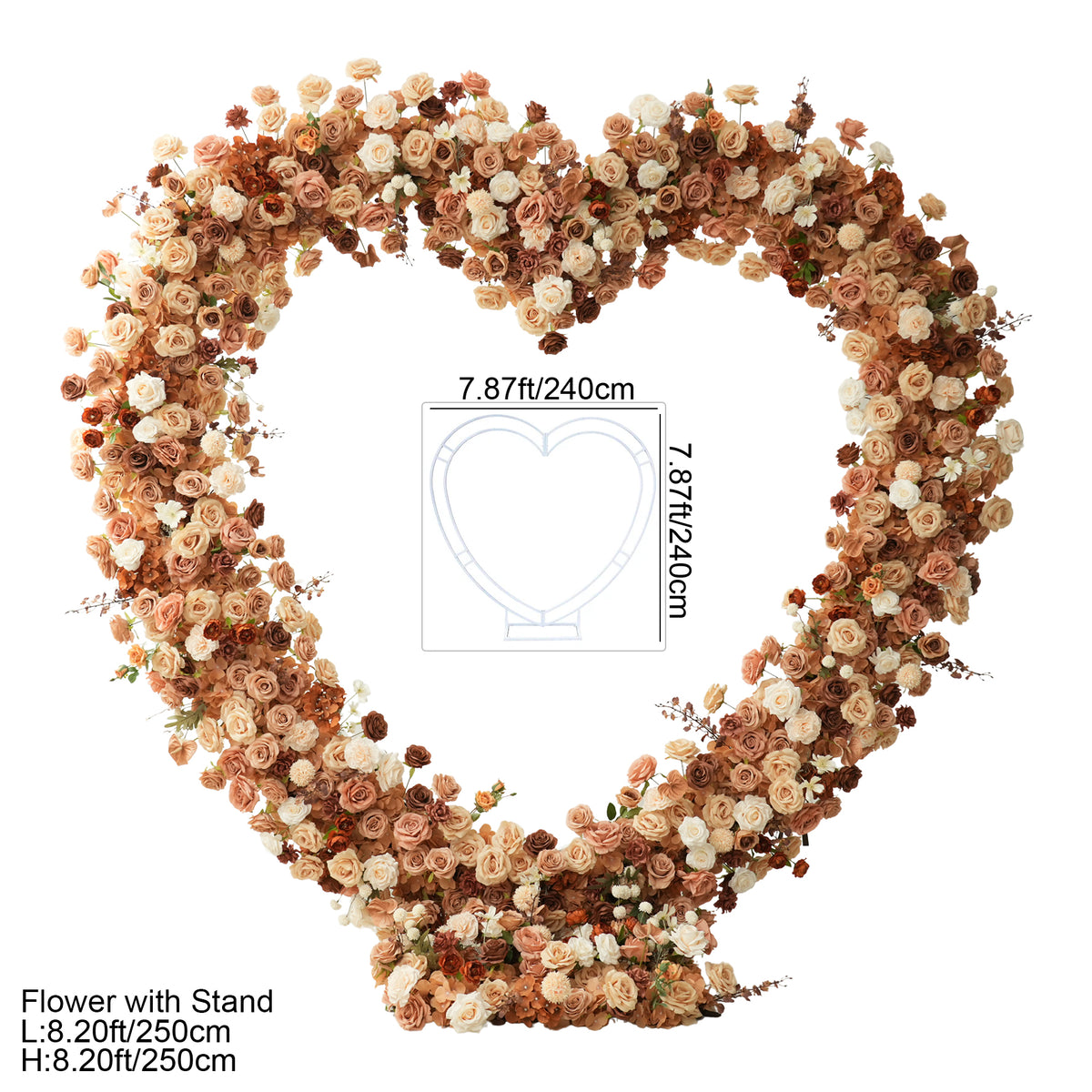 Mixed flower arrangement for heart wedding arch