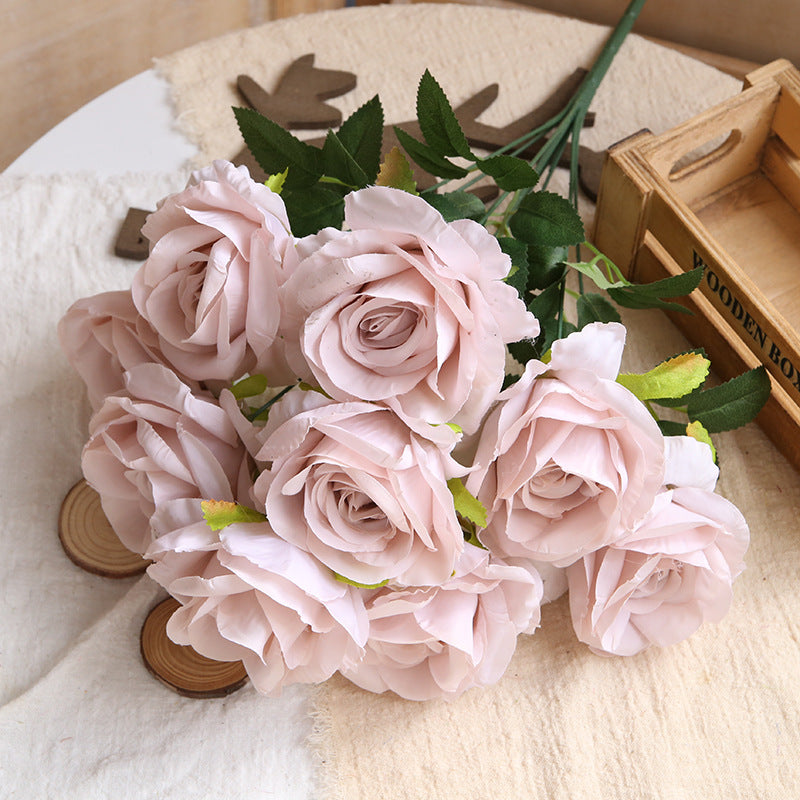 1. Cream white faux rose bouquet table centerpiece