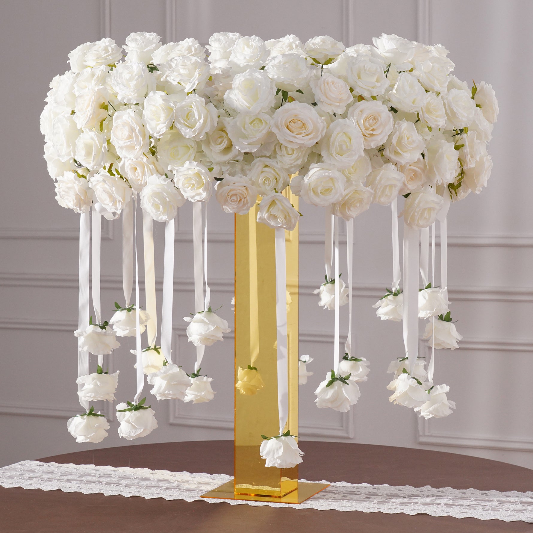 Luxury Silk Flower Hanging Centerpiece with White Roses