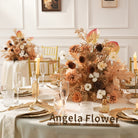 Closeup of golden autumn mixed flower wedding table centerpiece
