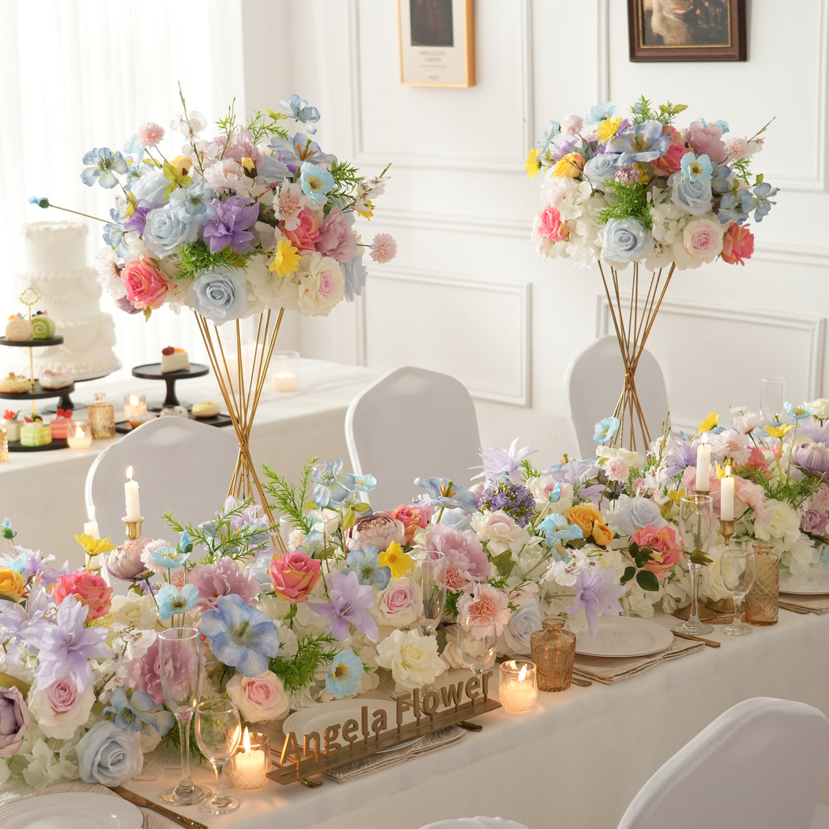 Close up of two-tone pink artificial rose blooms for wedding floral set