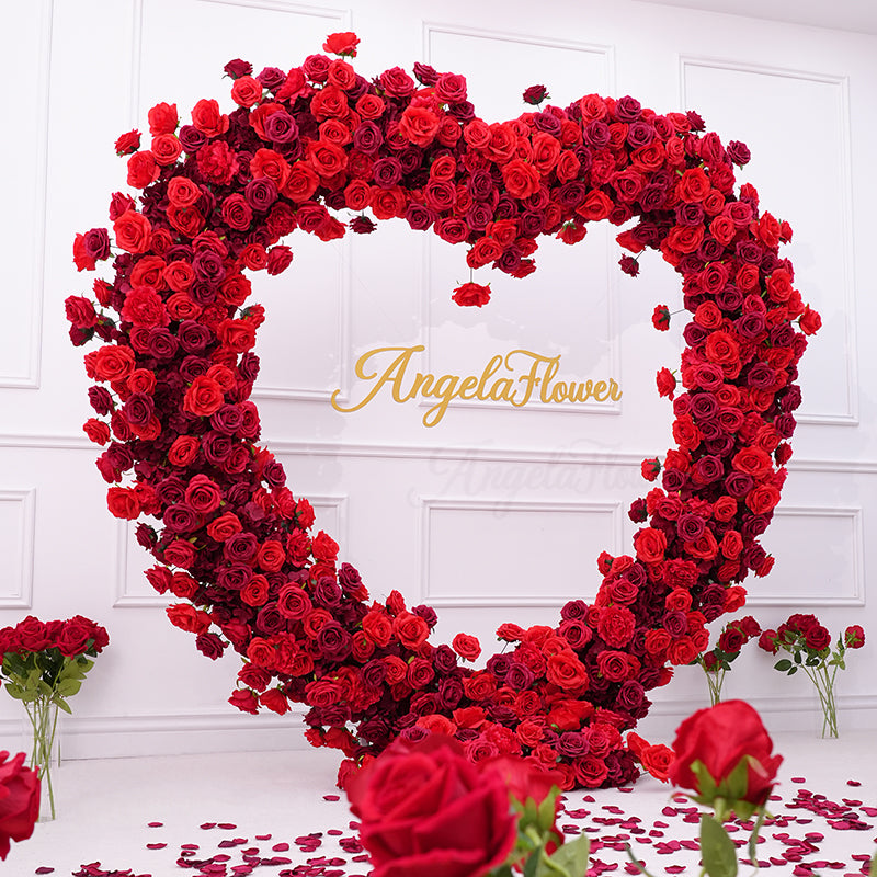 Elegant burgundy heart floral wedding photo prop