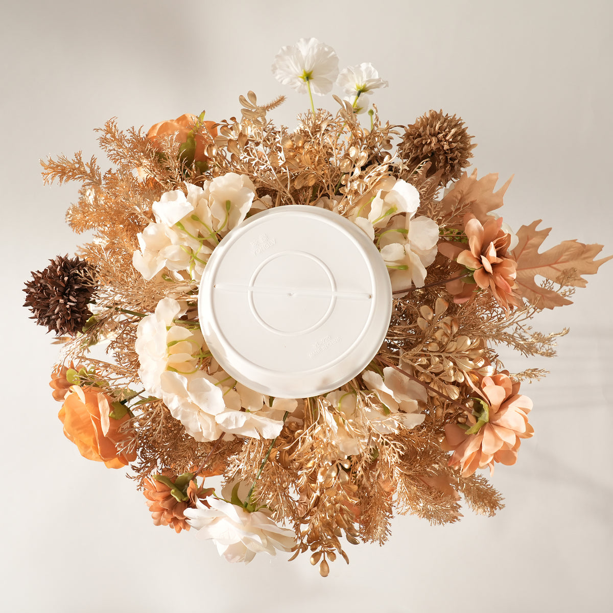 Bronze oak leaf faux flower table arrangement for wedding reception tables