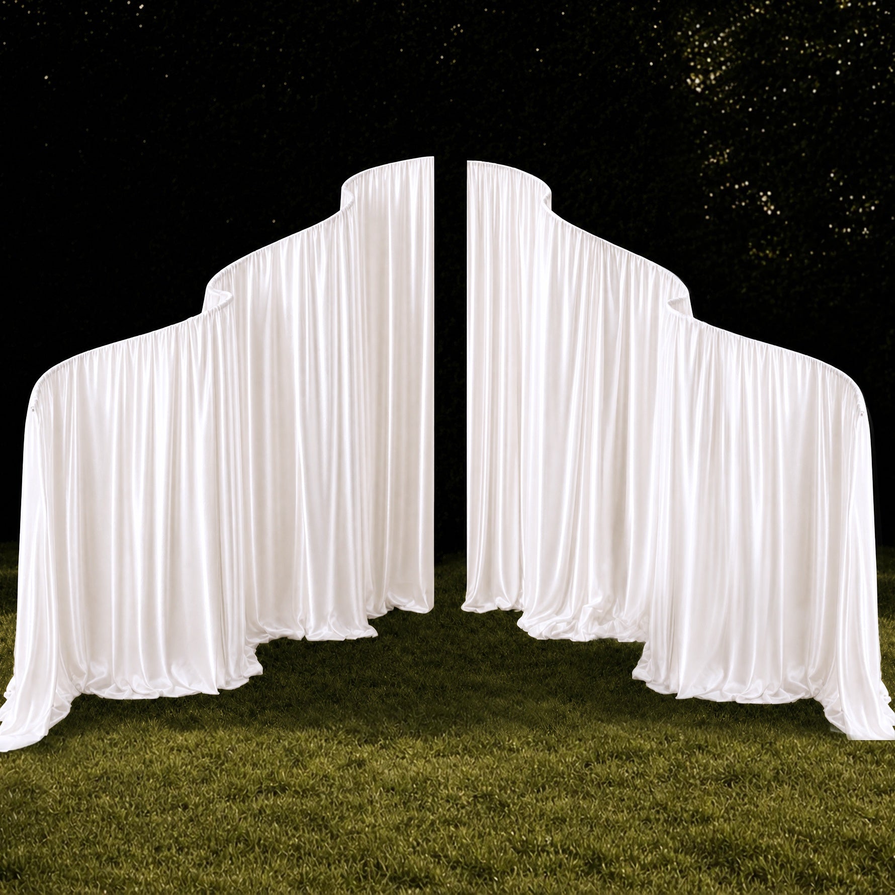 Wavy metal wedding backdrop frame for fabric draping