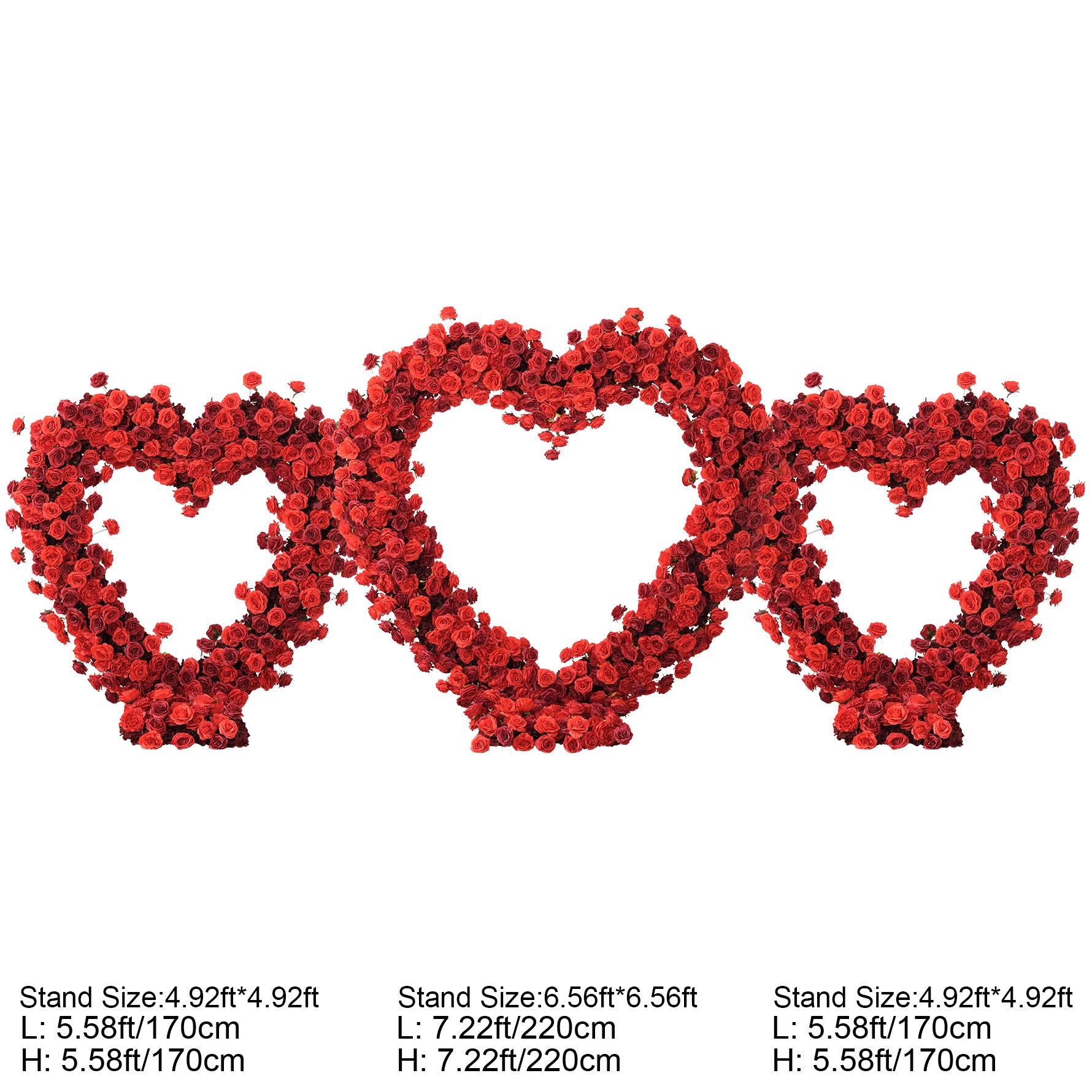 A9147 Deep Red Rose Heart-Shaped Arch Flower Arrangement Cloth
