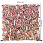 Pink artificial flower wall backdrop mixed with roses and wisteria blooms for outdoor wedding ceremony