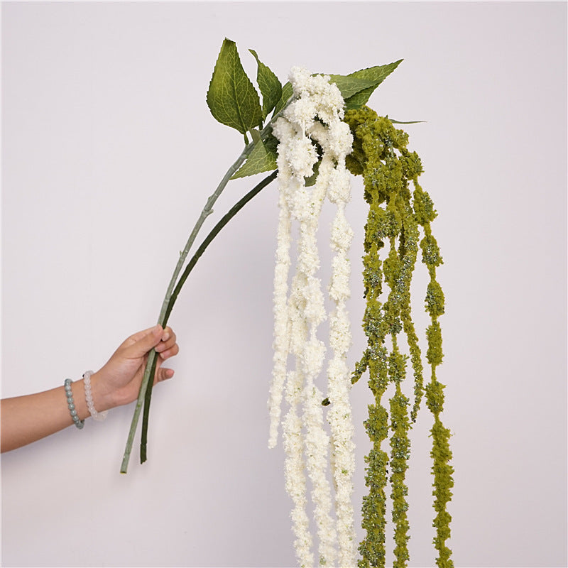 faux drooping amaranthus wedding backdrop decor