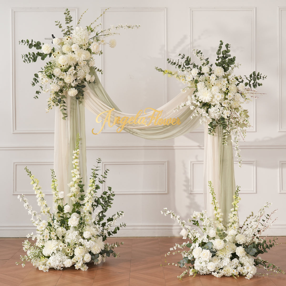 Neutral white sage green floral set for minimalist wedding
