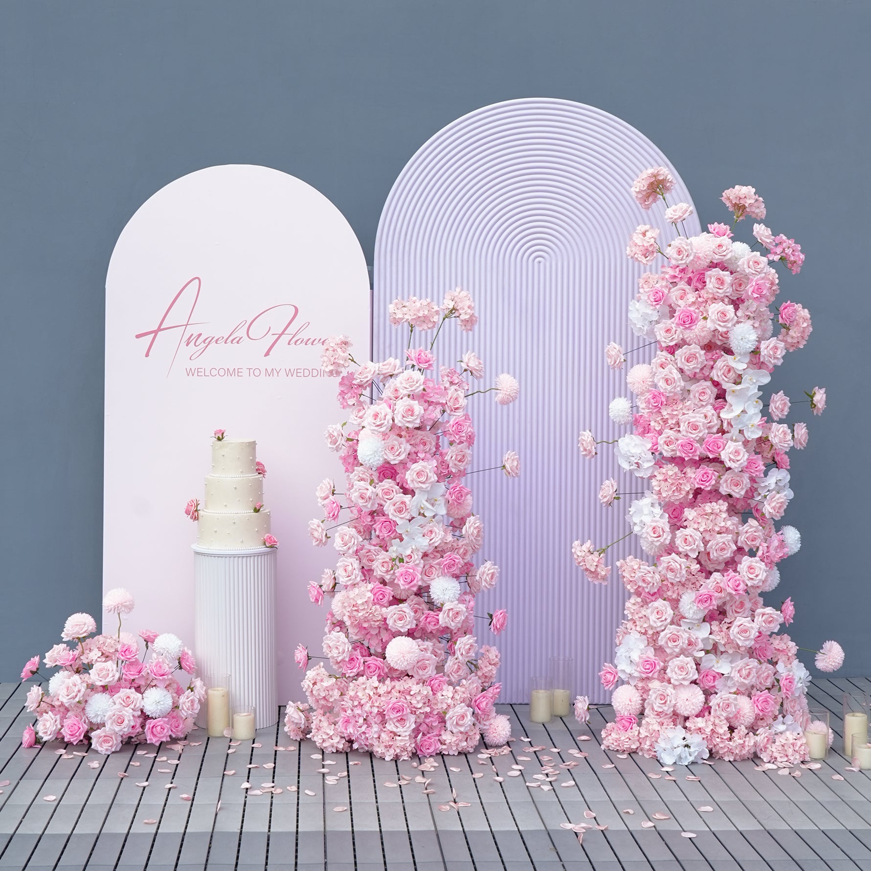 A8961 Pink Rose Hydrangea Floral Row KT Board Backdrop Wedding