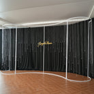 Empty wavy backdrop frame before installing crystal strands