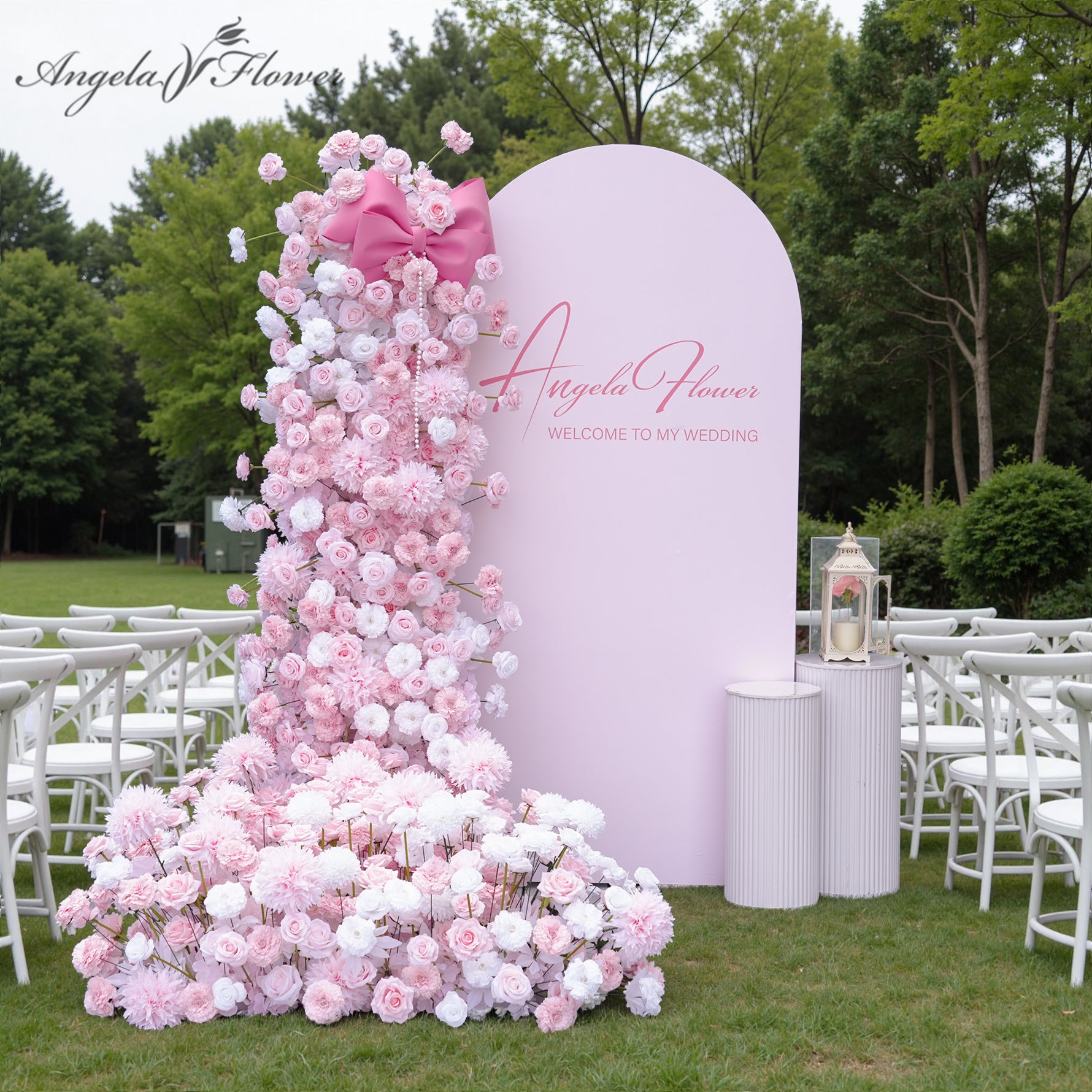 Luxury Pink White Rose Dahlia Floral KT Board Outdoor Wedding