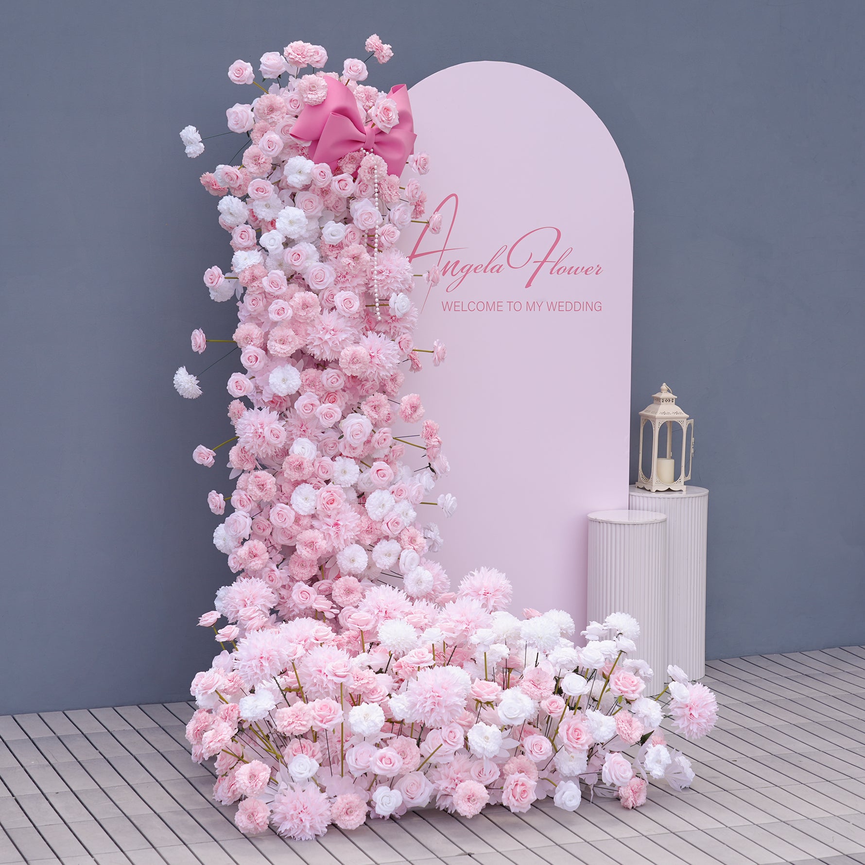 Luxury Pink White Rose Dahlia Floral KT Board Outdoor Wedding