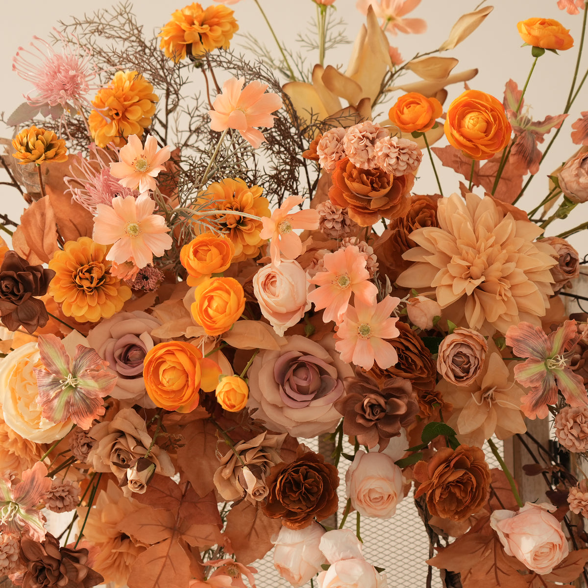 Autumn terracotta hanging and ground flower wedding decor set
