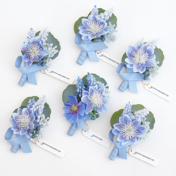 A9006 6pcs/set Blue Artificial Borsages Boutonniere Romantic Wedding Floral Accessories