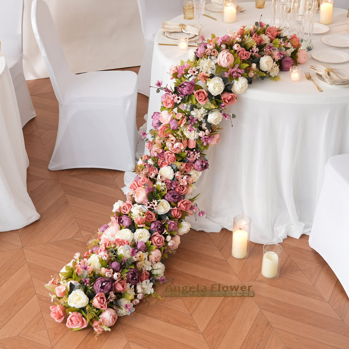 wedding flower table runner with trailing