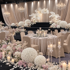 Wedding stage decor with assorted artificial rose spheres