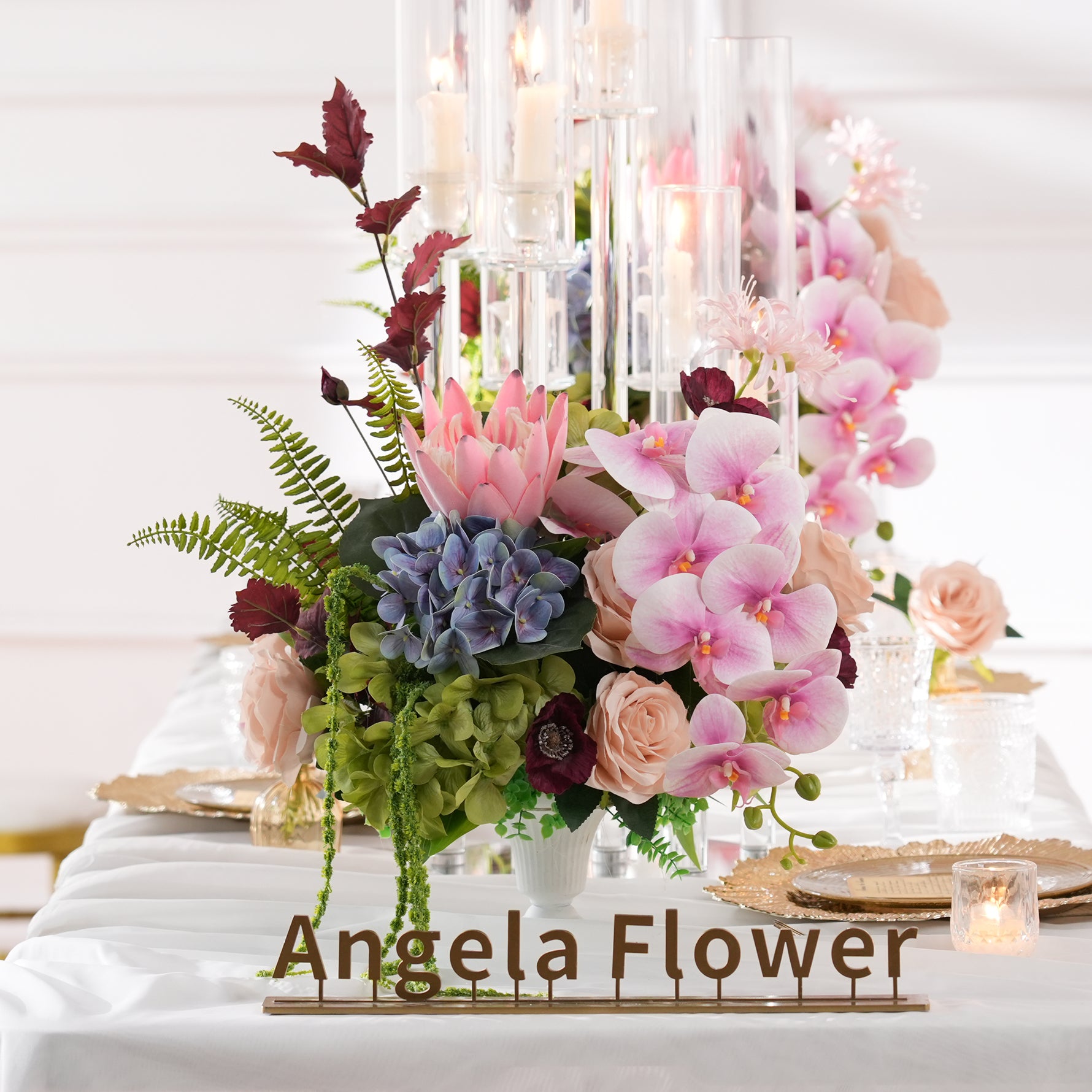 Exotic mixed silk floral bunch for banquet table decor