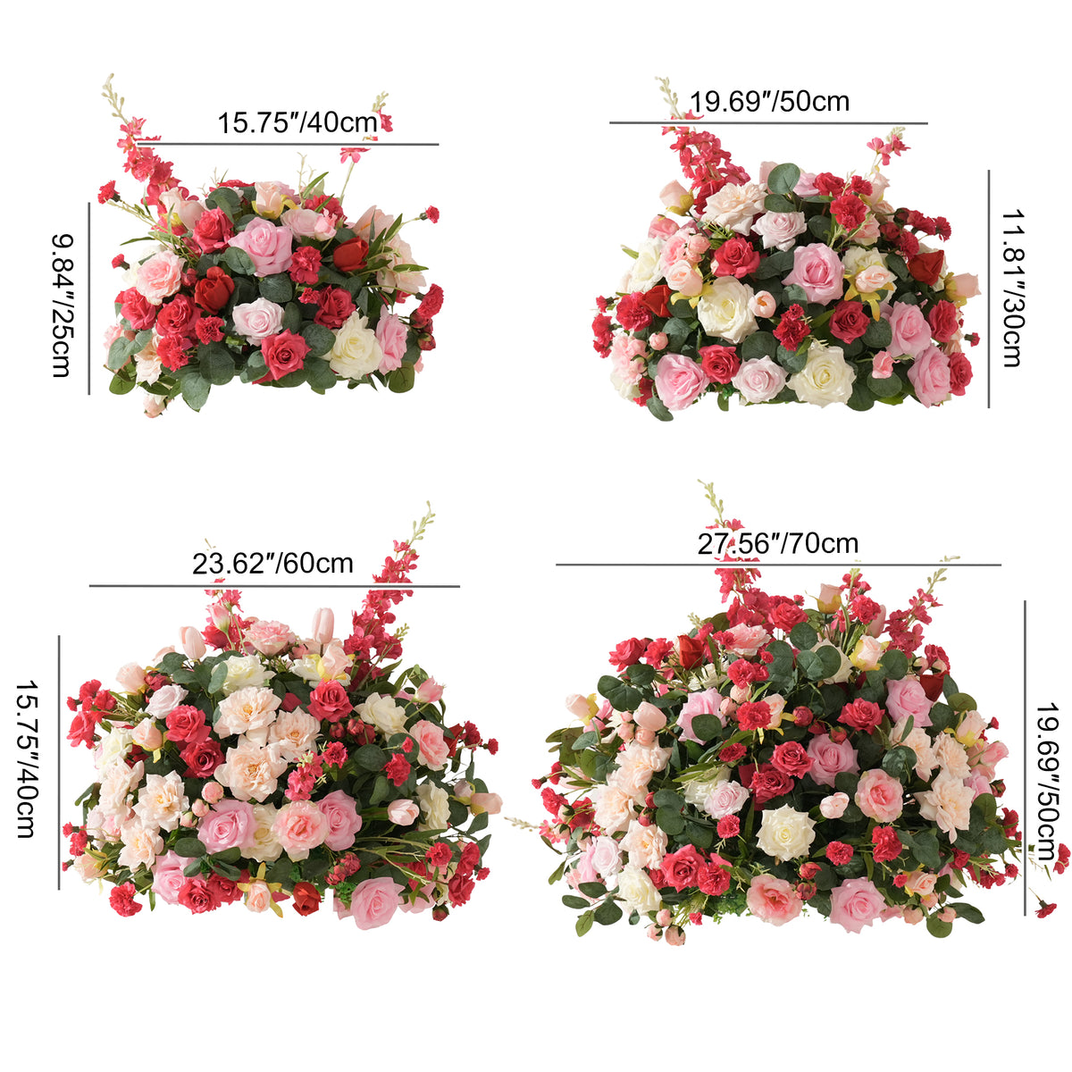 Blush red ivory fake flower centerpiece, wedding high‑stand silk floral arrangement for banquet tables