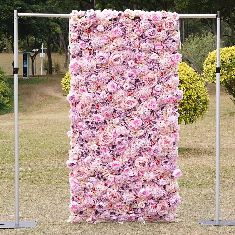 Solid heavy metal base preventing backdrop frame from tipping over for outdoor ceremony usage