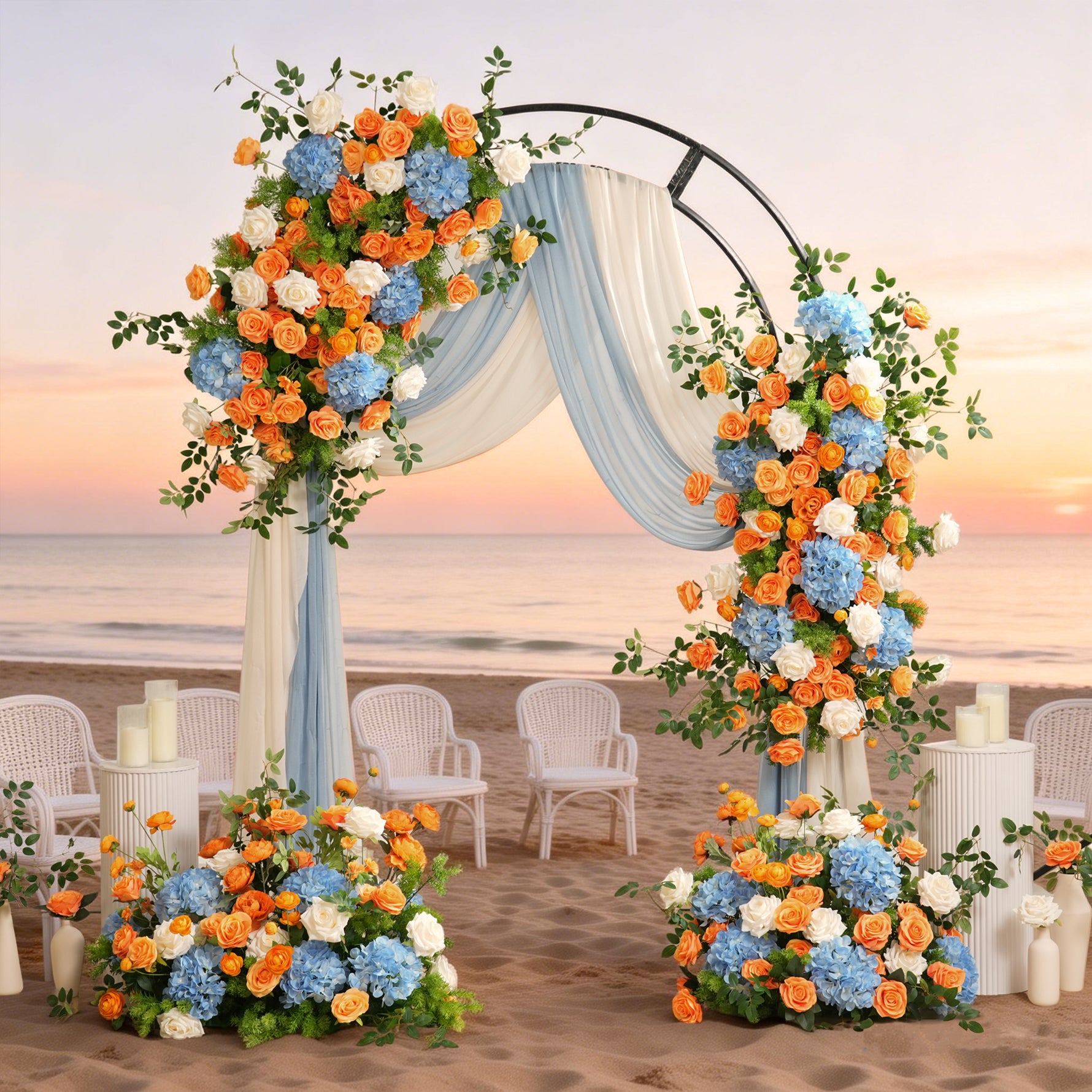A9056 Orange Rose Blue Hydrangea Hanging Flower Window Display