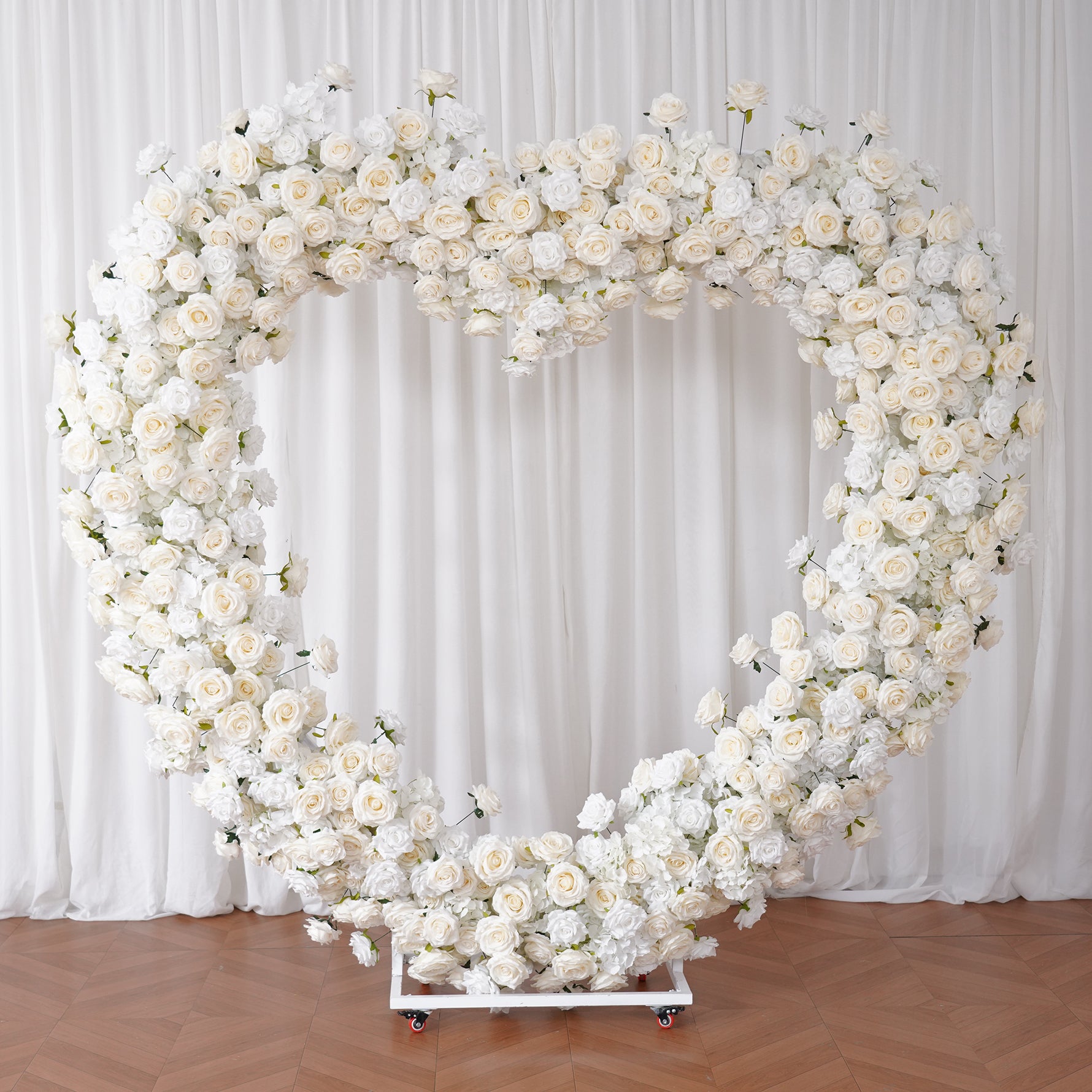 Romantic White Wedding Arch With Rose Flower Arrangement
