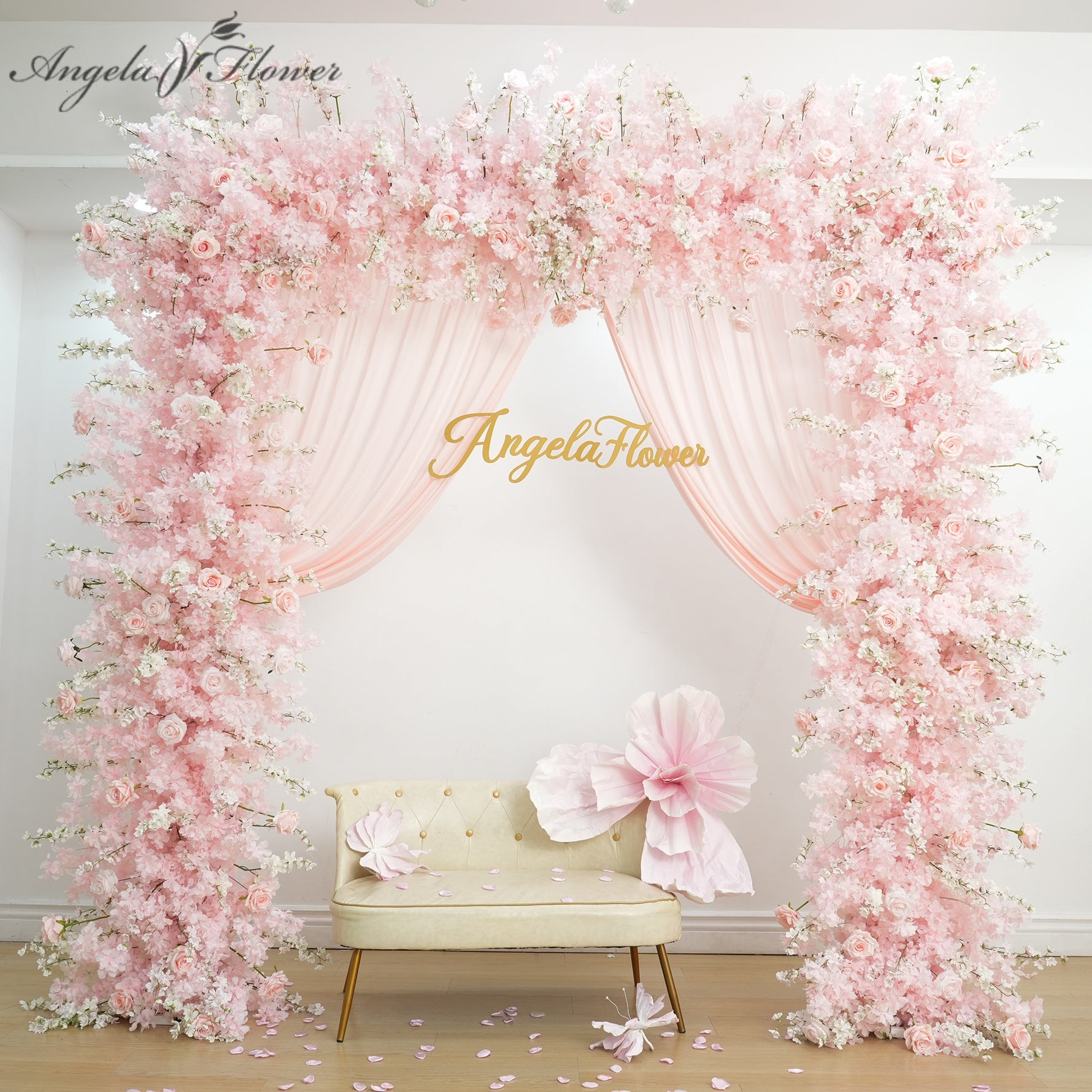 cherryオーダーページ A9152 Pink Cherry Blossom Flower Arrangement Row Square Arch