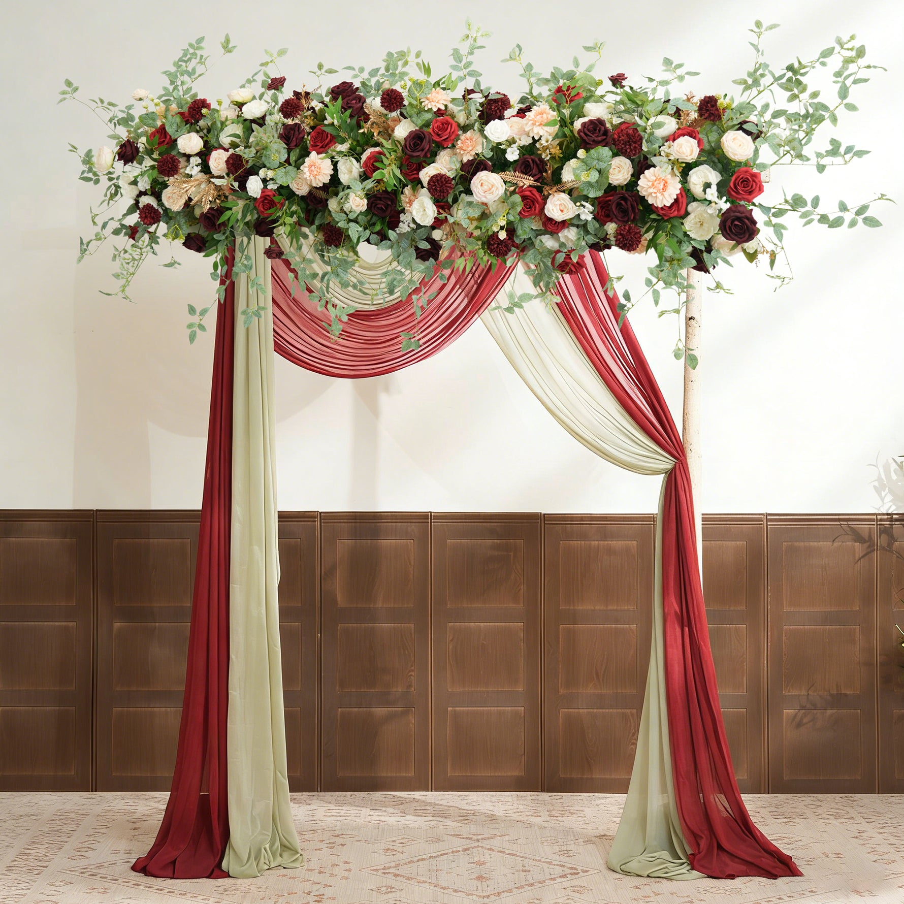 A9060 Artificial Red White Greenery Flower Row Arrangement Wedding