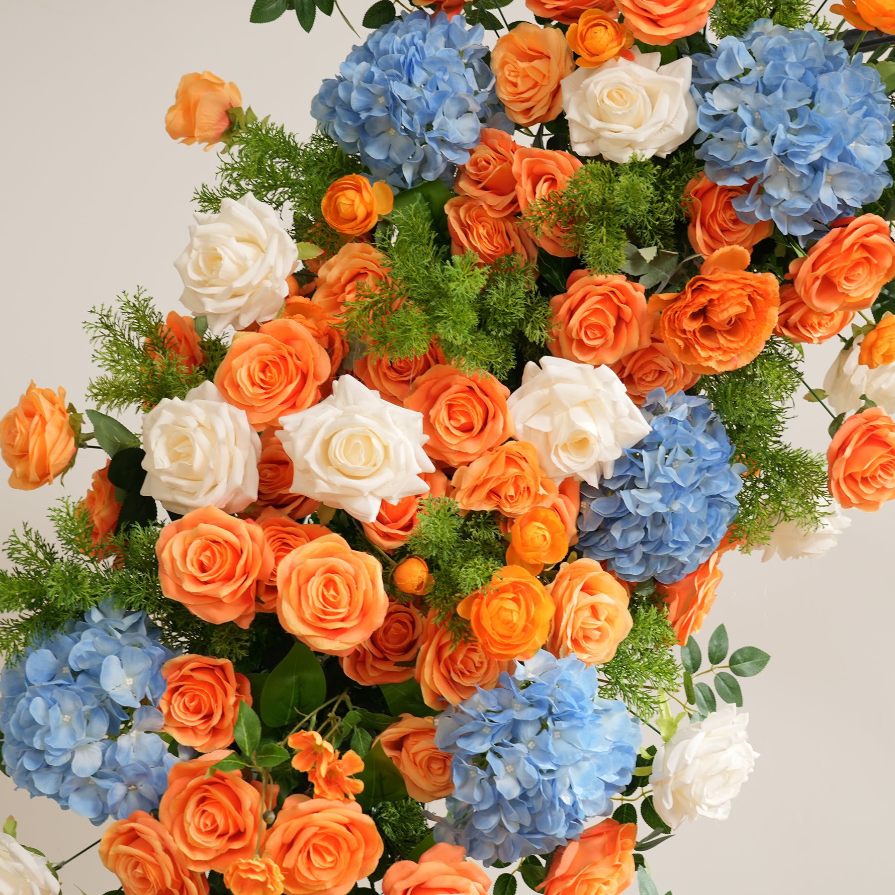 Orange Rose Blue Hydrangea Hanging Flower Window Display Wedding