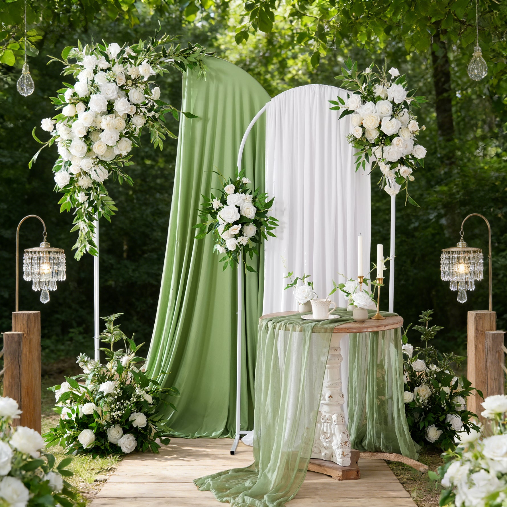 Mori Greenery White Rose Runner Hanging Flower Floor Floral