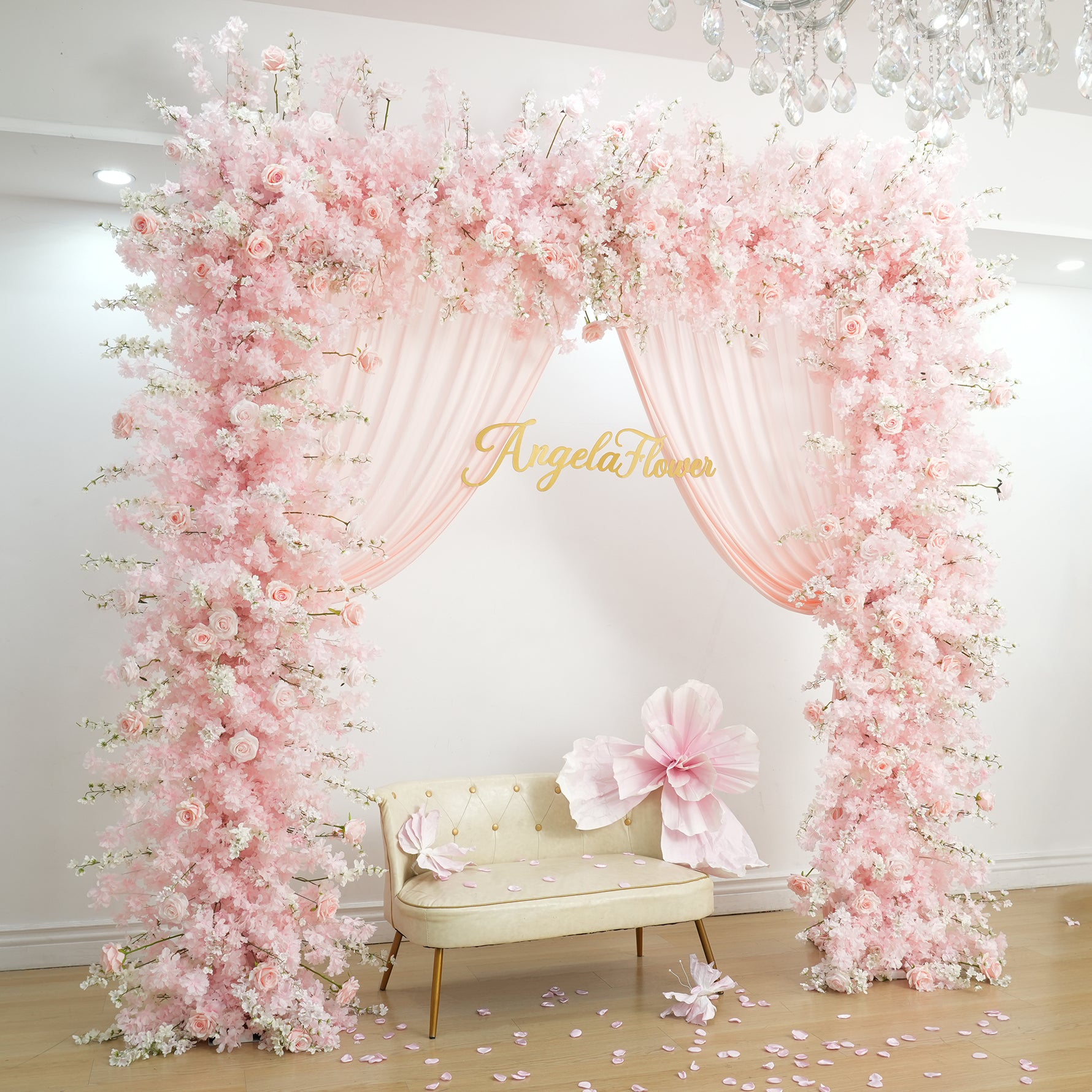 A9152 Pink Cherry Blossom Flower Arrangement Row Square Arch