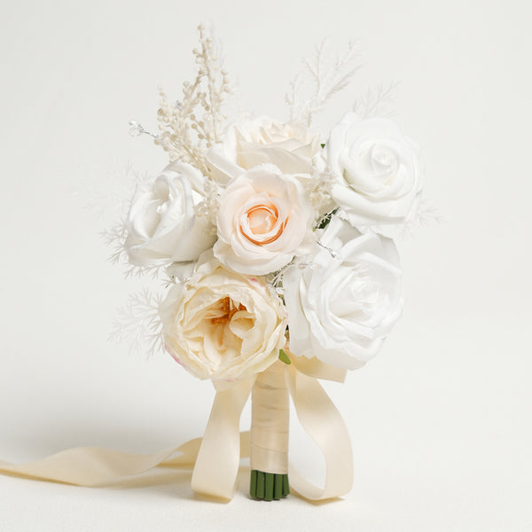 A9009 6pcs/set Champagne White Rose Bridesmaid Bouquet Wedding Supplies Decorative