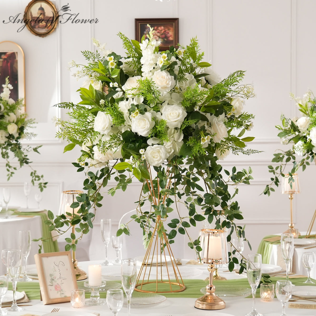 white_rose_greenery_centerpiece