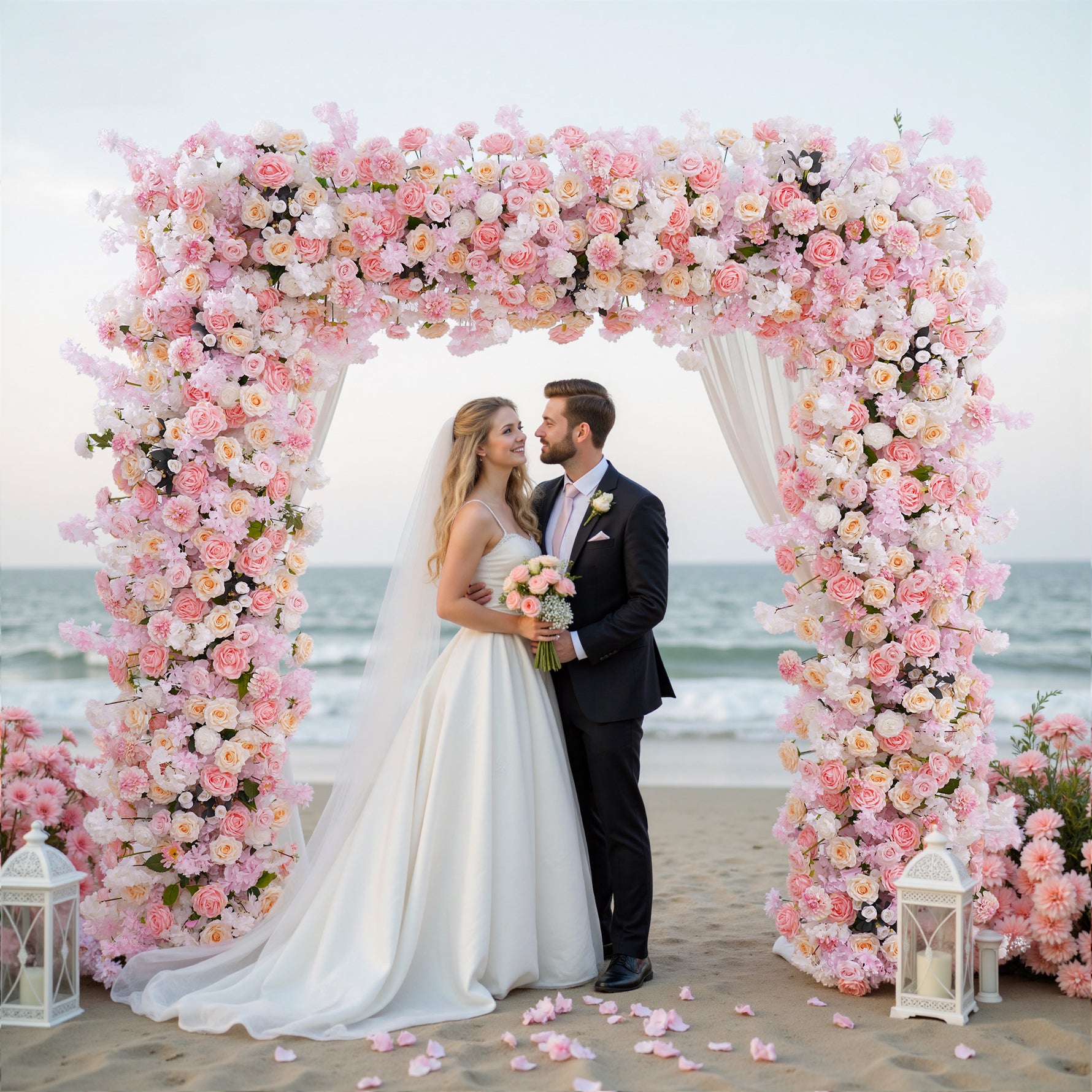 Pink Cherry Blossom Rose Flower Row Outdoor Wedding Decor Square