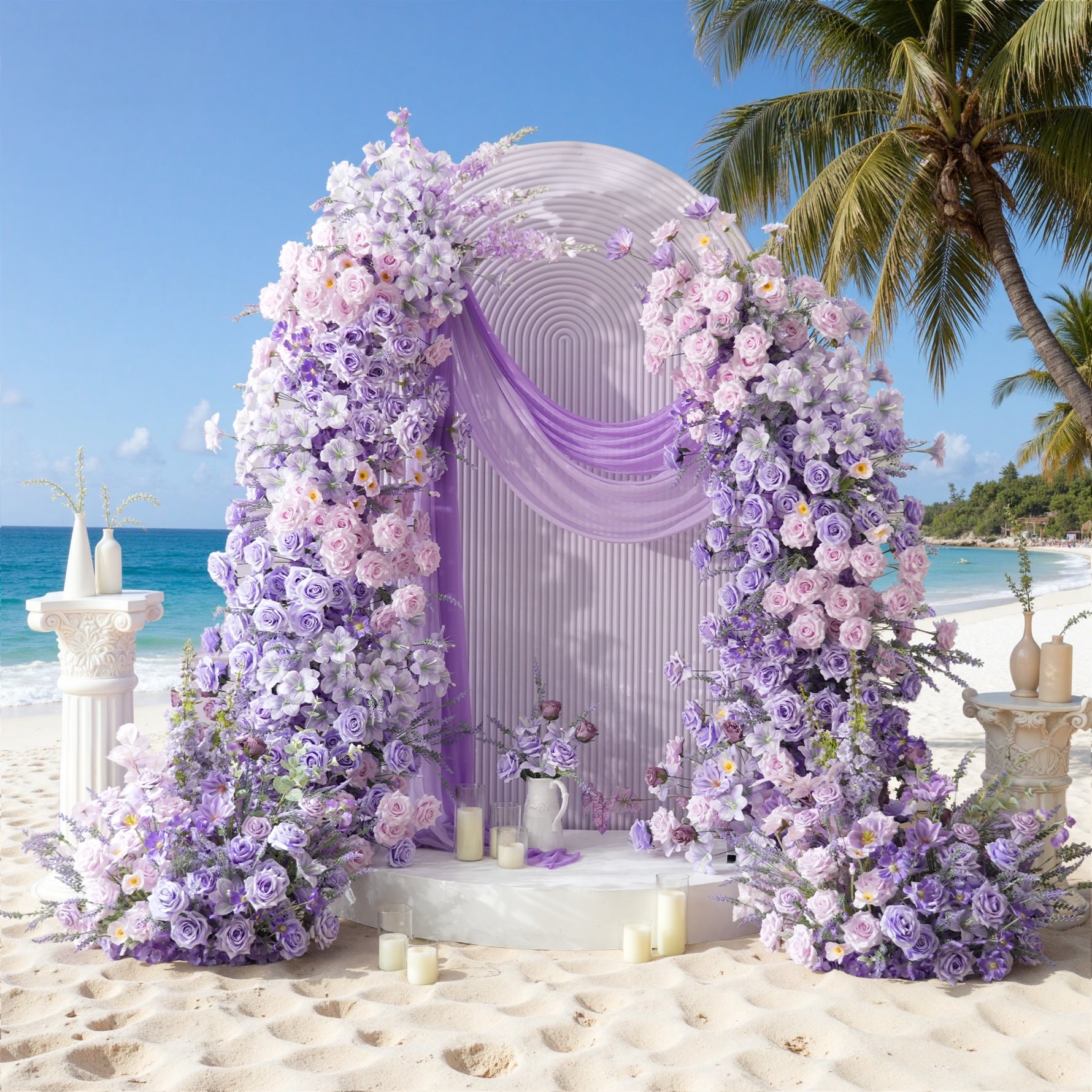 A9002 Purple Lavender Rose Artificial Floral Row Horn Arch Aisle