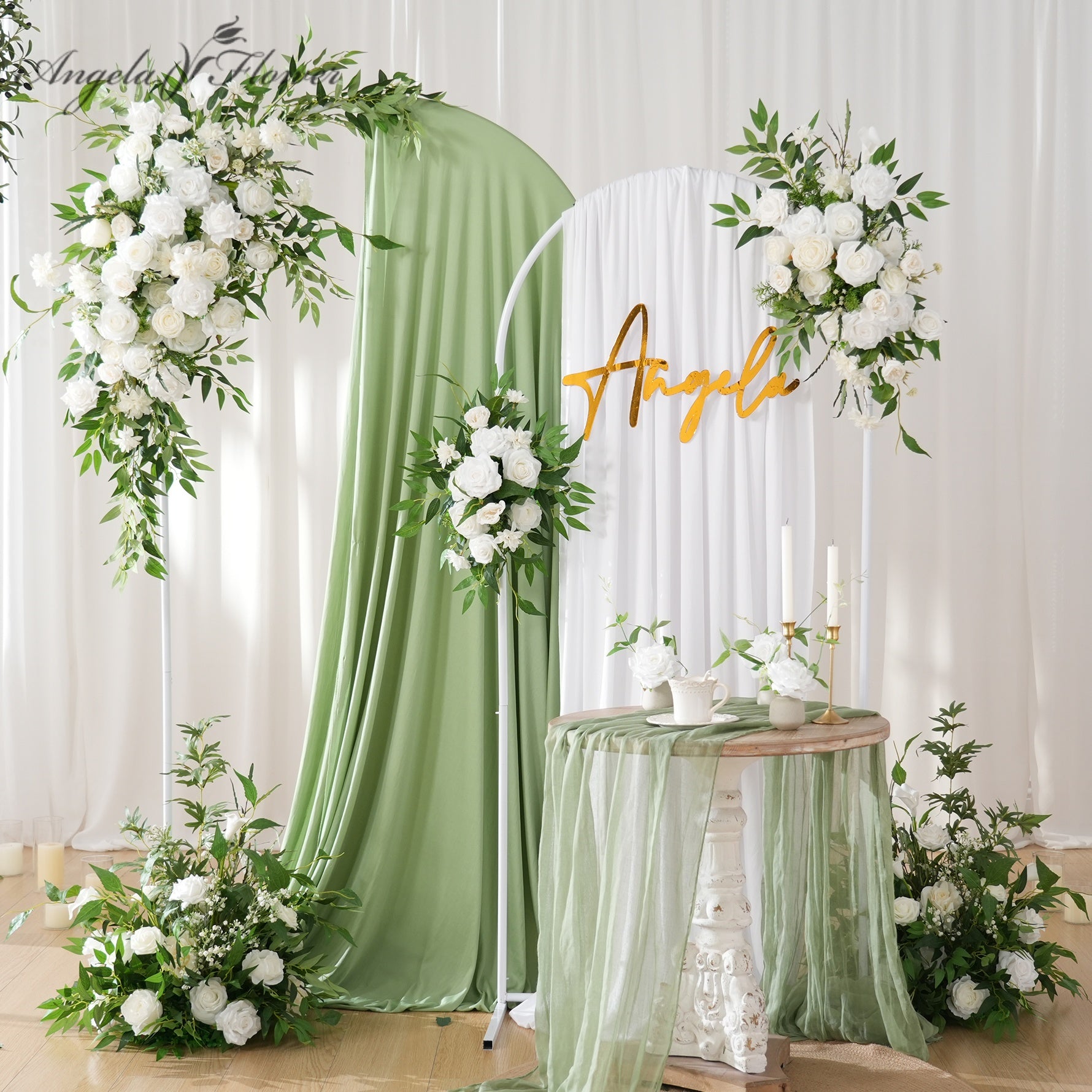 A9075 Mori Greenery White Rose Runner Hanging Flower Floor Floral