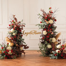 Fall‑theme bridal shoot prop KT panel pre‑matched with burgundy and terracotta artificial florals